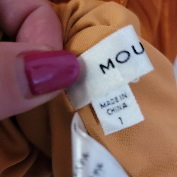 Moussy Rust Orange Boho Satin Pleated Midi Dress Women's Size Small Ruffle Front - Picture 3 of 3